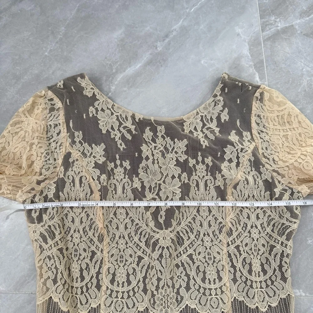 Women’s Free People Lace Open V Back Dress Long Sleeve Lined Boho Size Small - Picture 15 of 16